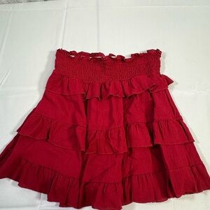 Altar'd State Red Mini Skater Skirt with Ruffled Tiers